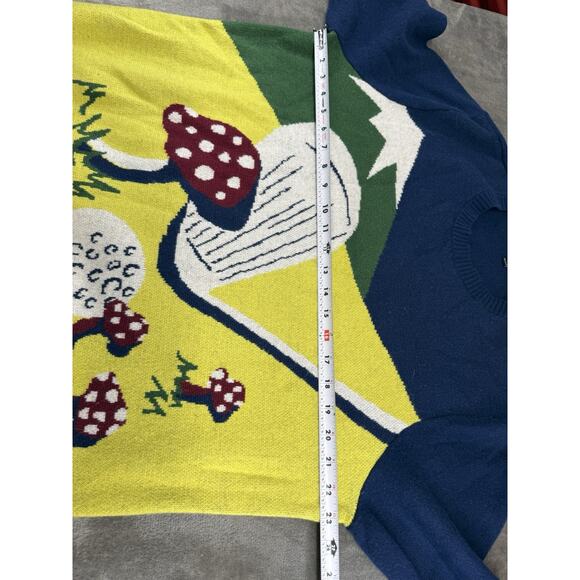 Bonobos XL Men’s Golf Mushroom Sweater Blue Yellow Wool Alpaca Blend Pullover - Picture 7 of 10